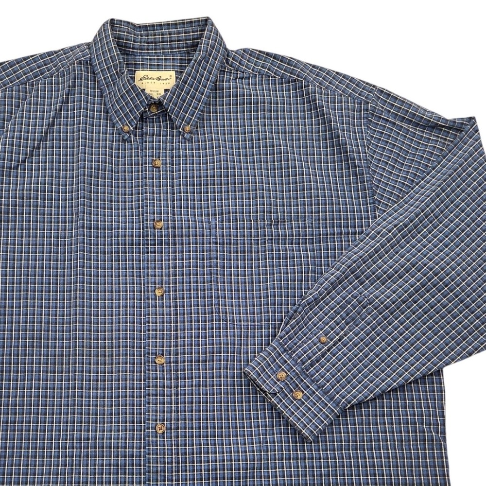 VTG Eddie Bauer‎ Heavyweight Plaid Flannel Shirt L/S Button Down Blue Mens XXL